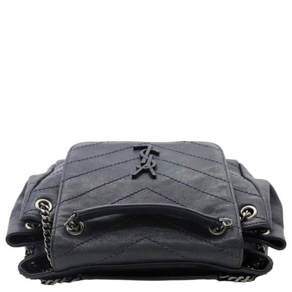 YVES SAINT LAURENT  Vintage Monogram Nolita Chevron Leather Shoulder Bag Navy Bl - Picture 10 of 15